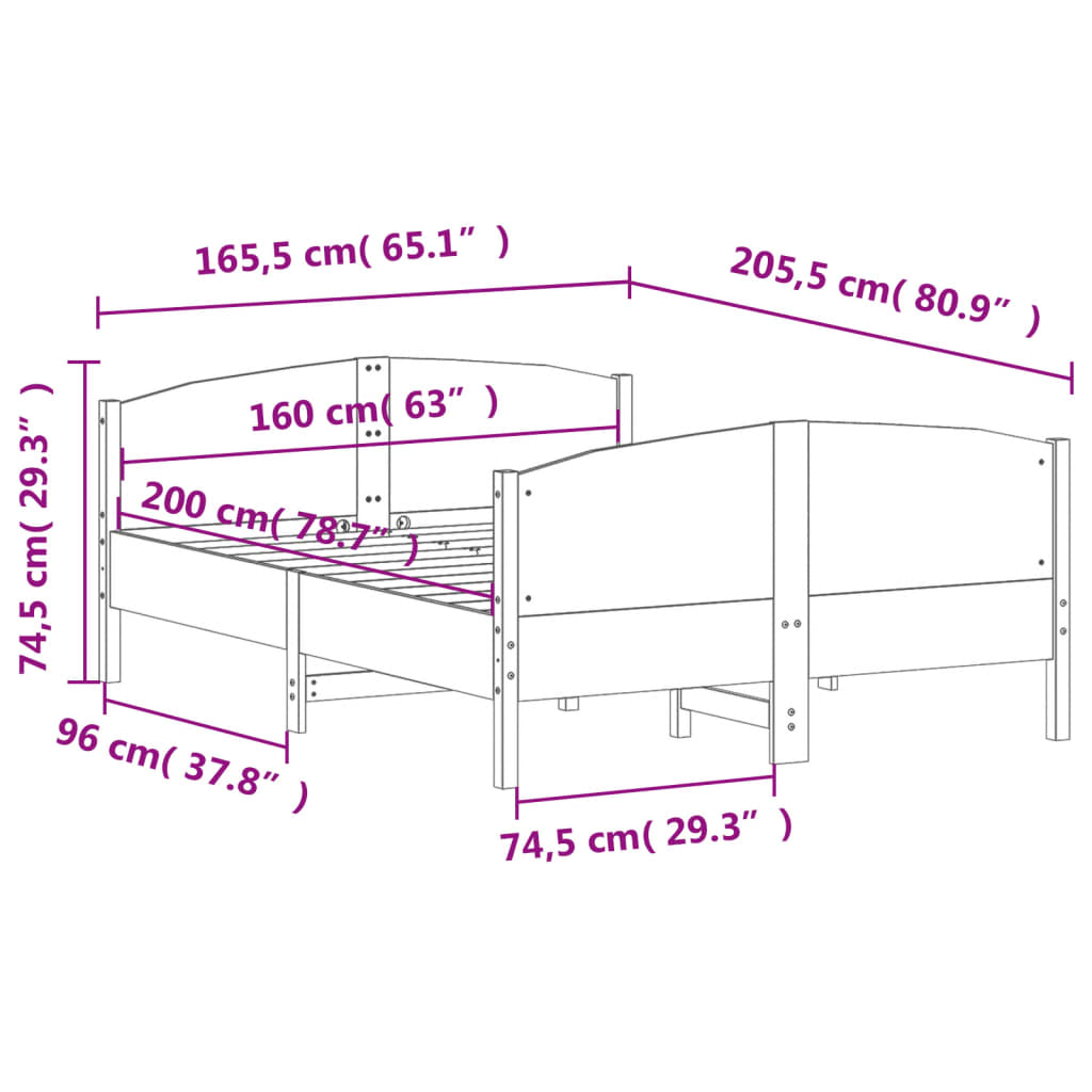 Estrutura de cama com cabeceira 160x200 cm pinho maciço branco