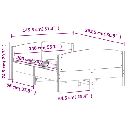 Estrutura de cama com cabeceira 140x200 cm pinho maciço