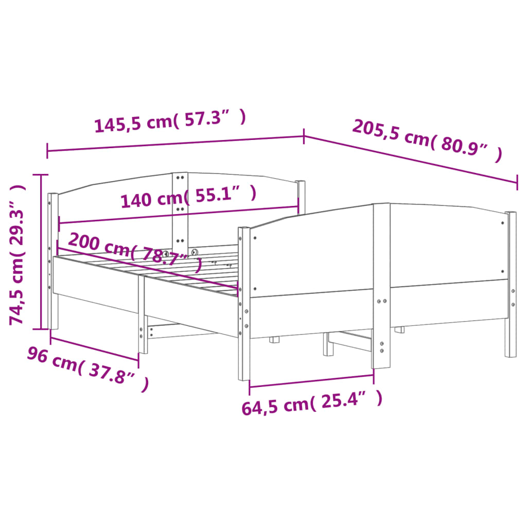 Estrutura de cama com cabeceira 140x200 cm pinho maciço branco