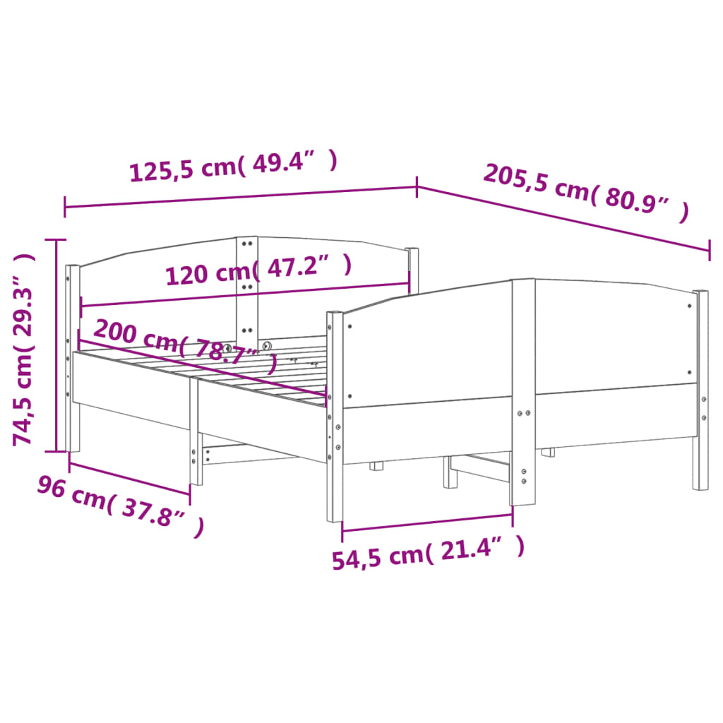 Estrutura de cama com cabeceira 120x200 cm pinho maciço