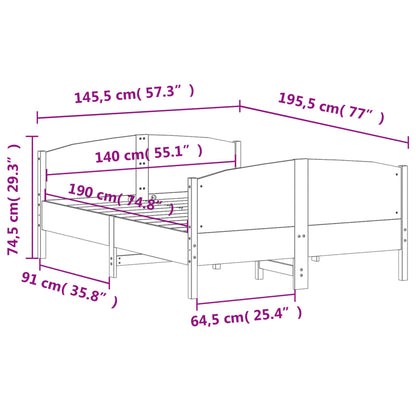 Estrutura cama c/ cabeceira 140x190 cm pinho maciço