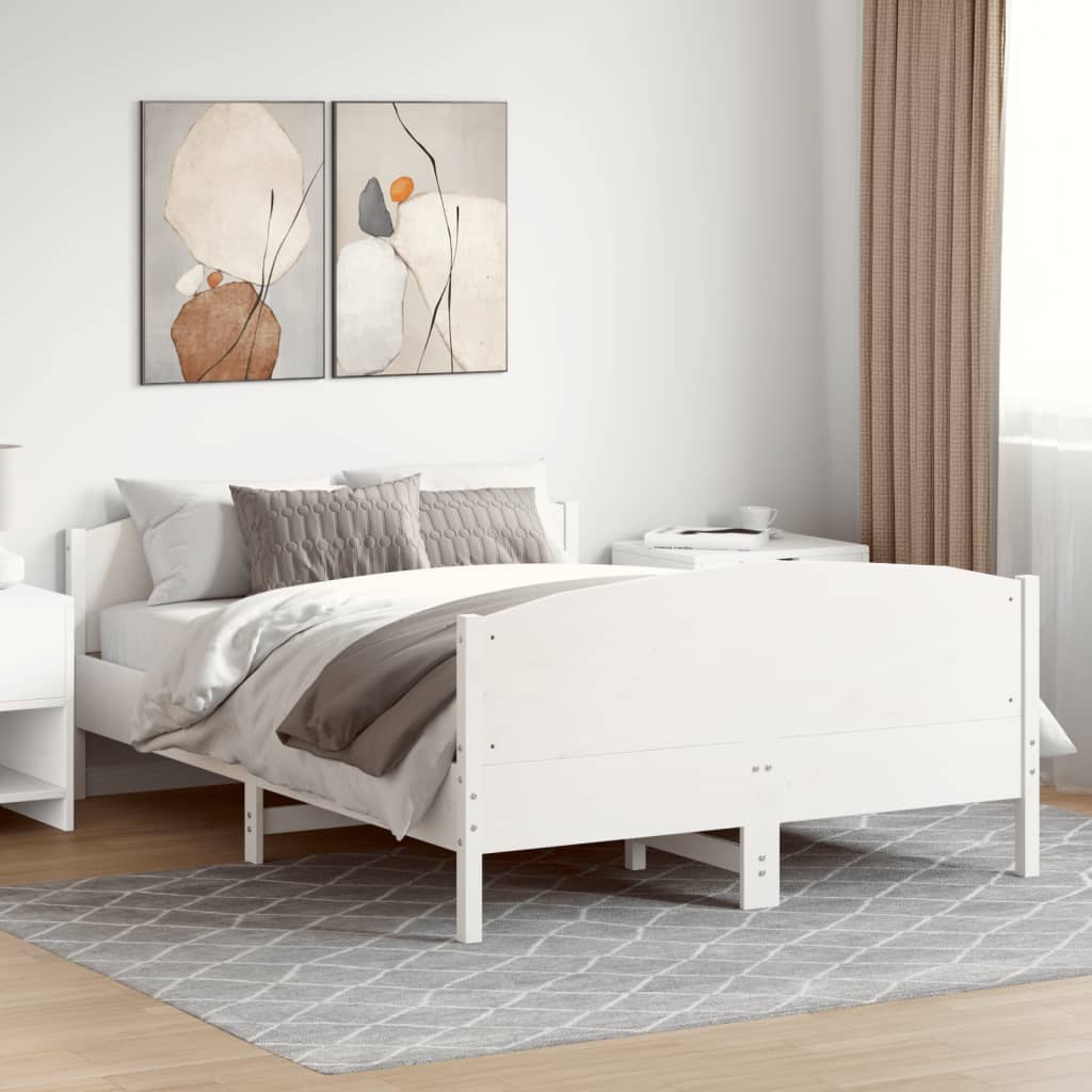 Estrutura cama c/ cabeceira 140x190 cm pinho maciço branco