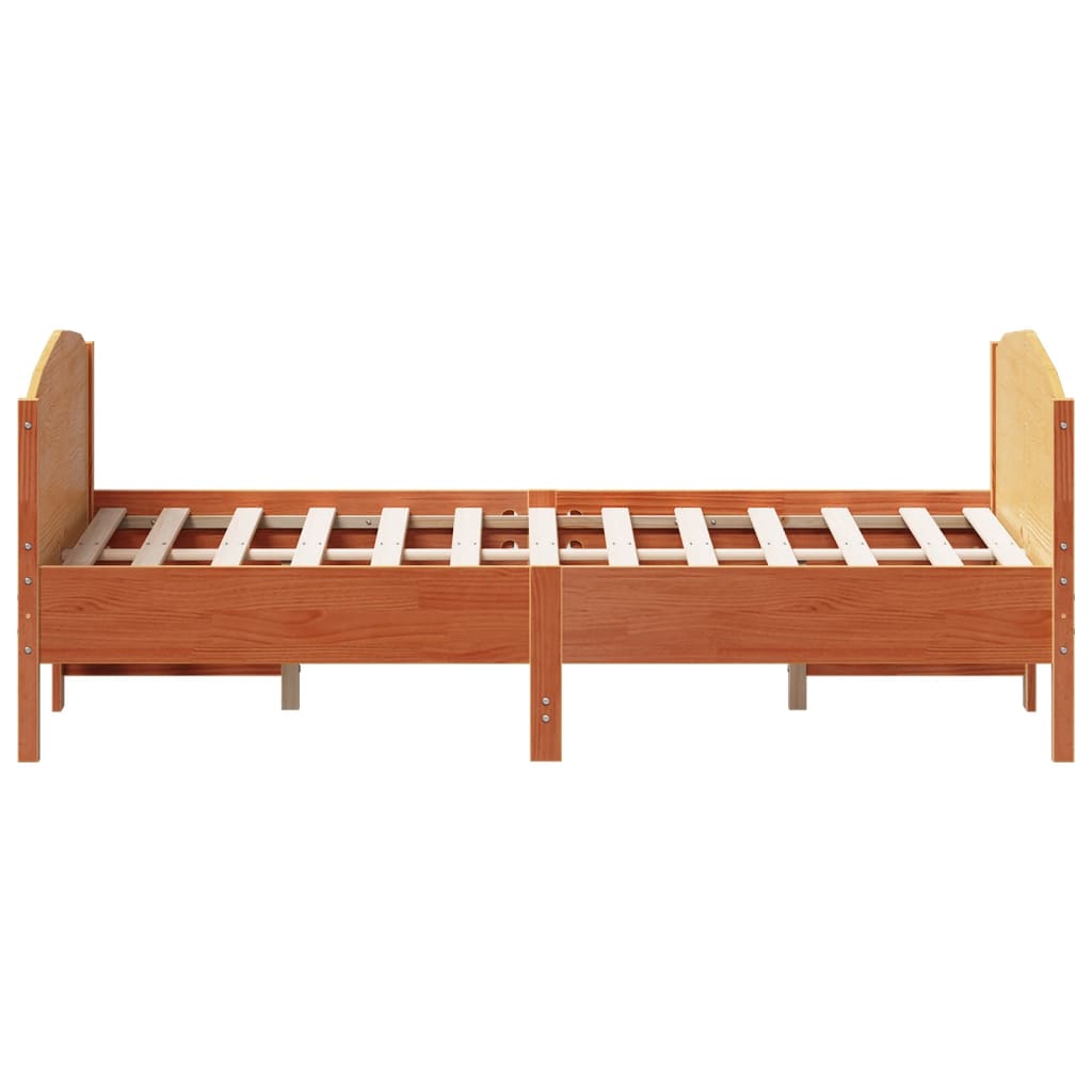 Estrutura cama c/ cabeceira 140x190cm pinho maciço castanho-mel