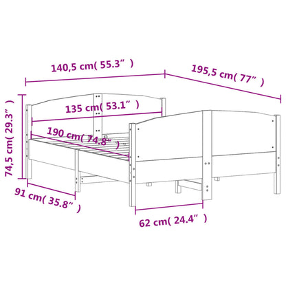 Estrutura cama c/ cabeceira 135x190 cm pinho maciço