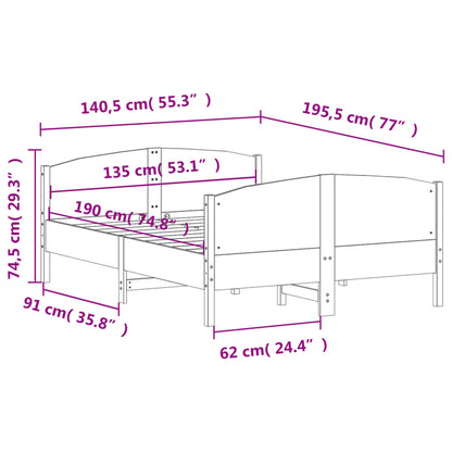 Estrutura cama c/ cabeceira 135x190cm pinho maciço castanho-mel