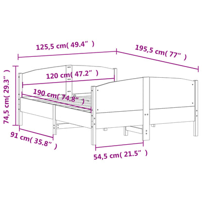 Estrutura cama c/ cabeceira 120x190 cm pinho maciço