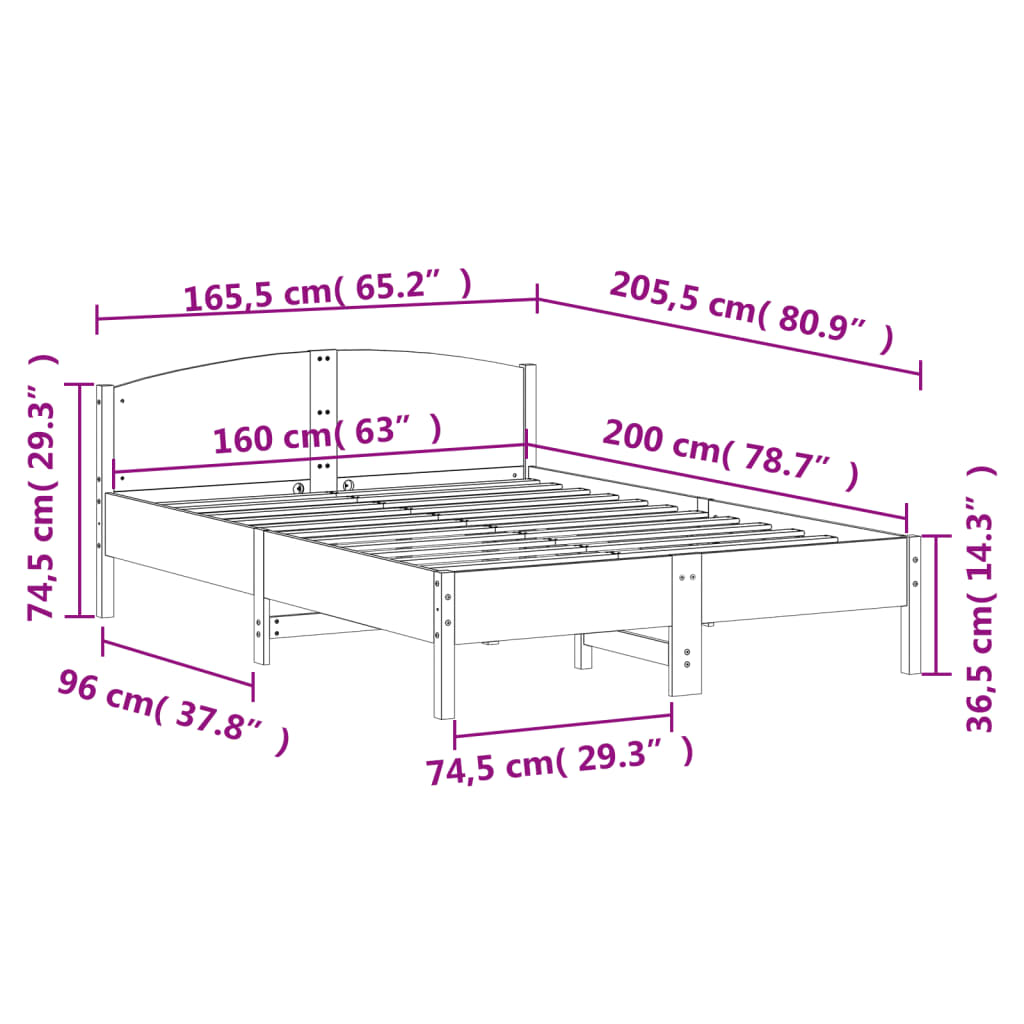 Estrutura de cama com cabeceira 160x200 cm pinho maciço