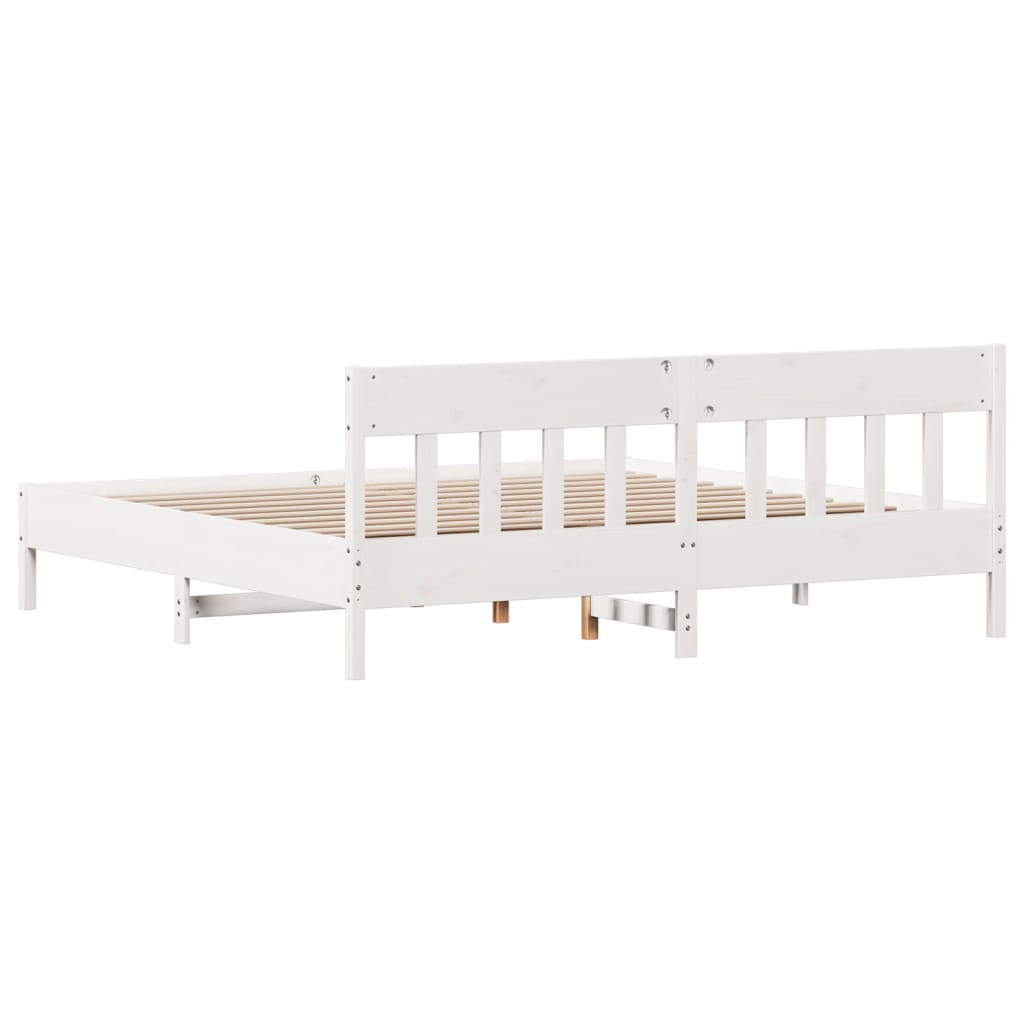 Estrutura de cama com cabeceira 200x200 cm pinho maciço branco