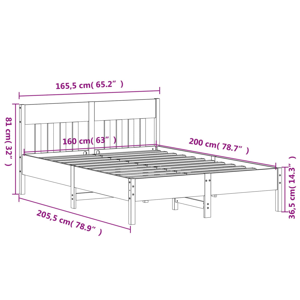 Estrutura de cama com cabeceira 160x200 cm pinho maciço branco