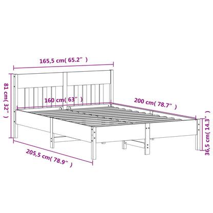 Estrutura de cama com cabeceira 160x200 cm pinho maciço branco