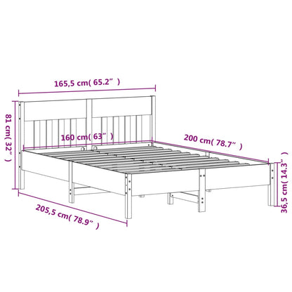 Estrutura cama c/ cabeceira 160x200cm pinho maciço castanho-mel