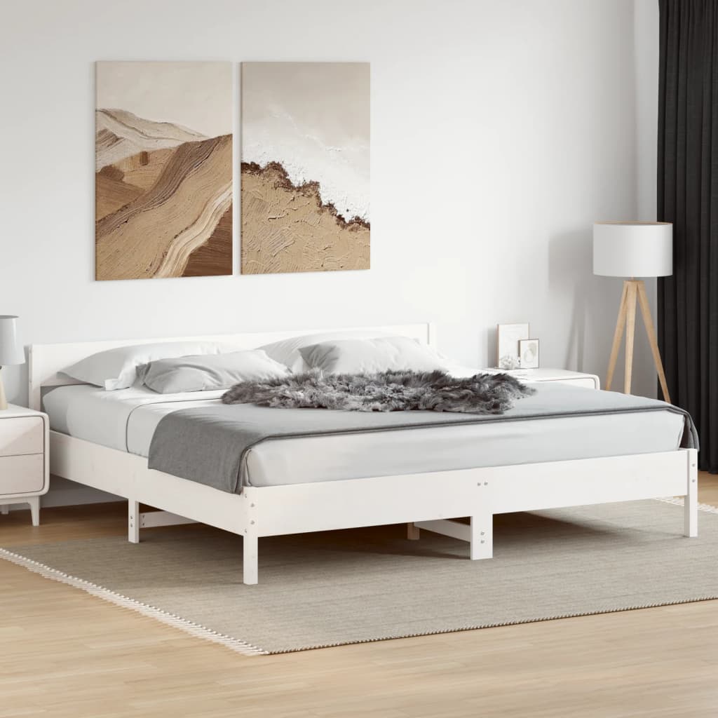 Estrutura de cama com cabeceira 200x200 cm pinho maciço branco