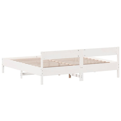 Estrutura de cama com cabeceira 200x200 cm pinho maciço branco