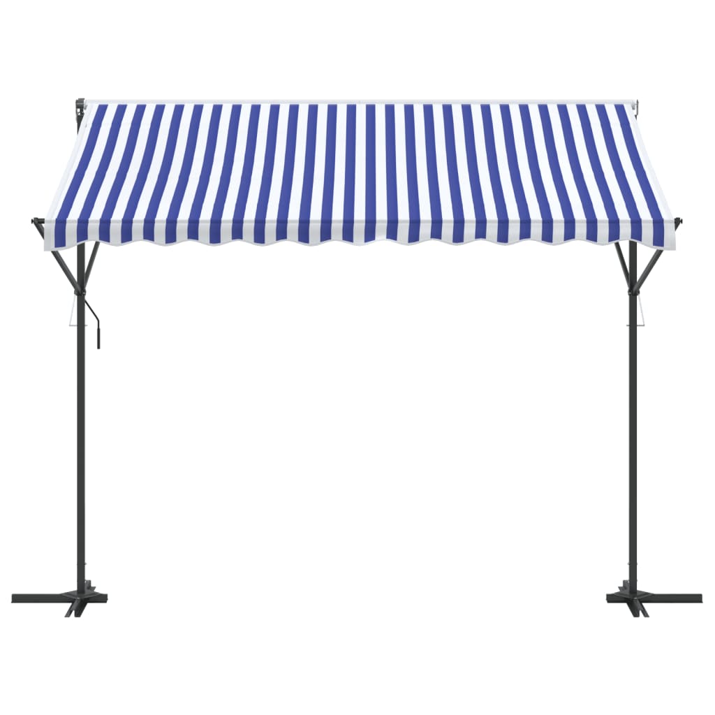 Toldo de pé 300x300 cm tecido e aço azul e branco