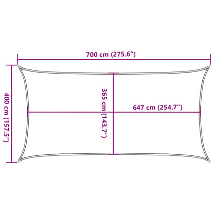 Para-sol estilo vela 7x4 m oxford 100% poliéster cinzento-claro