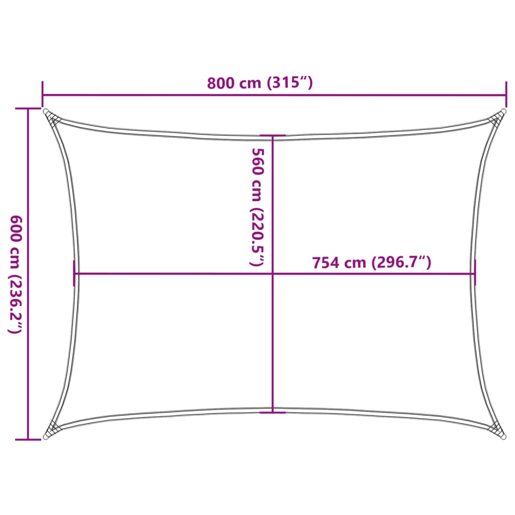 Para-sol estilo vela 8x6 m oxford 100% poliéster cinzento-claro