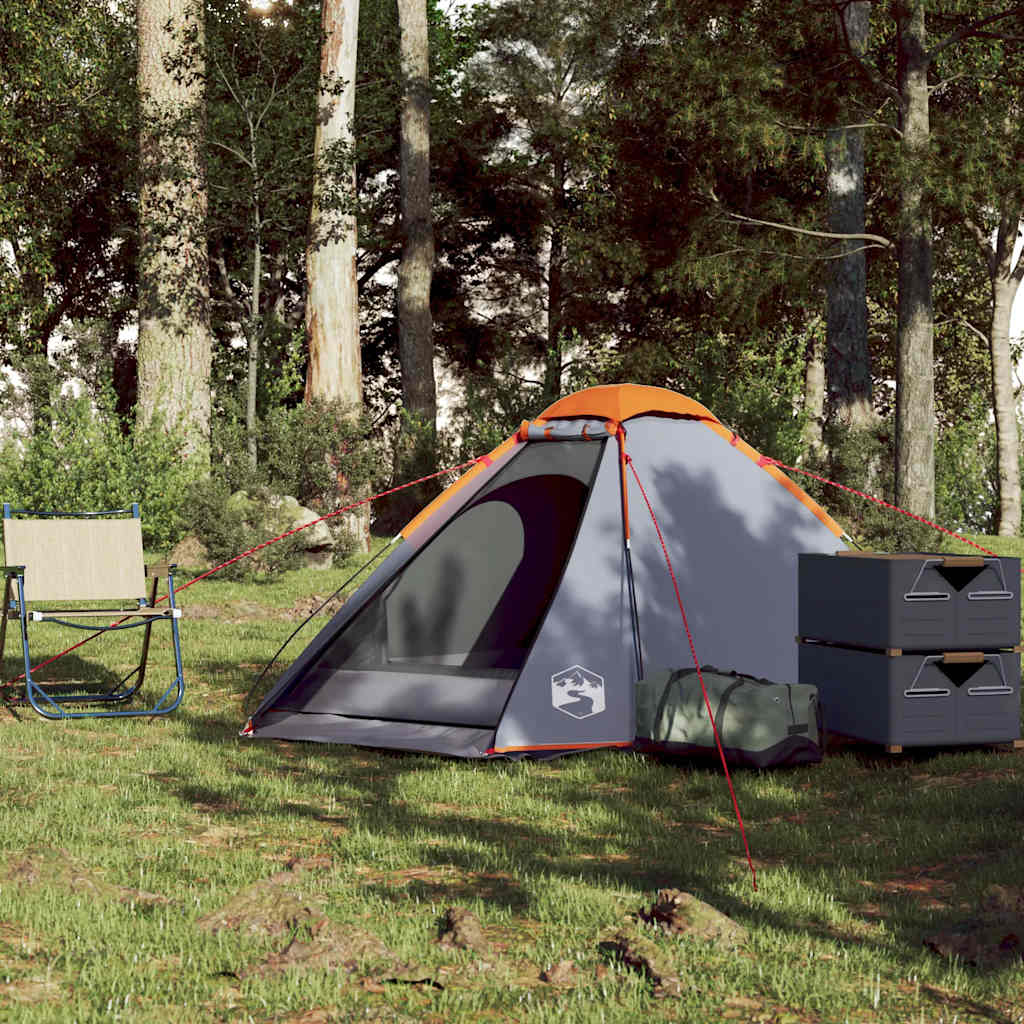 Tenda de campismo cúpula p/ 2 pessoas impermeável cinza/laranja