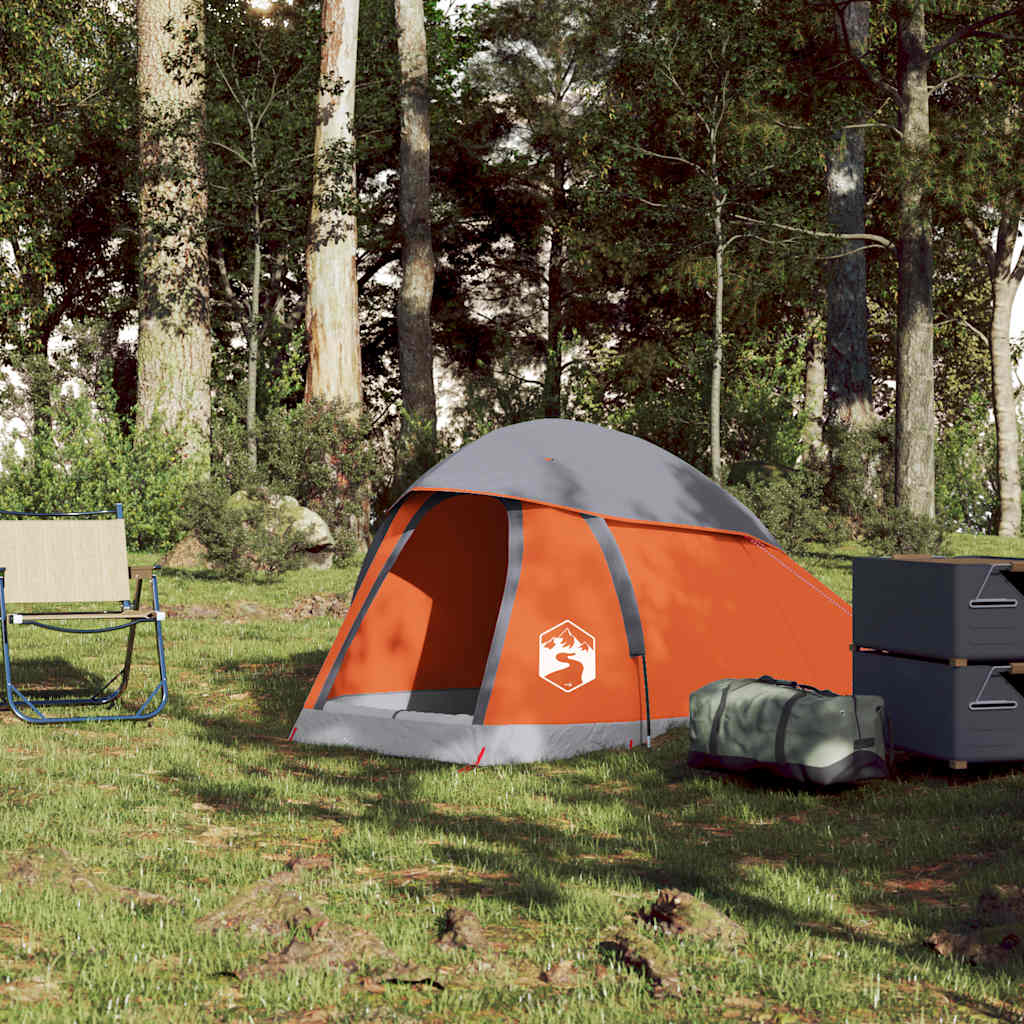 Tenda de campismo cúpula p/ 1 pessoa impermeável cinza/laranja