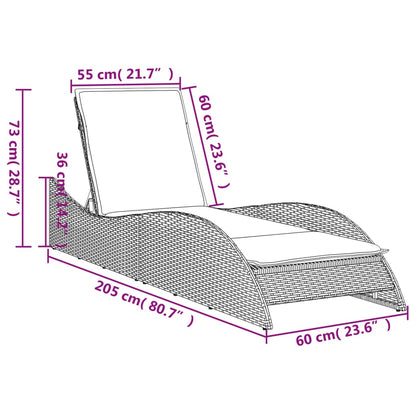 Espreguiçadeira com almofadão 60x205x73 cm vime PE cinzento