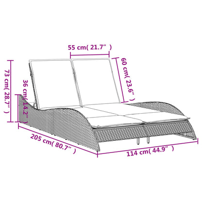 Espreguiçadeira com almofadões 114x205x73 cm vime PE preto