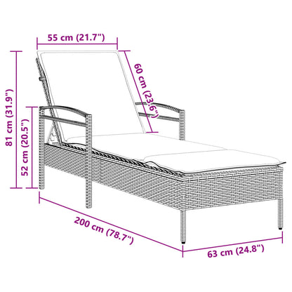 Espreguiçadeira com almofadão 63x200x81 cm vime PE bege