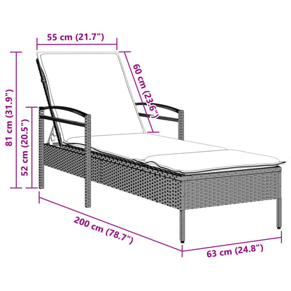 Espreguiçadeira com almofadão 63x200x81 cm vime PE cinza-claro