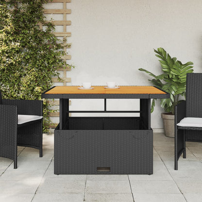 Mesa de jardim 110x110x71 cm vime PE e madeira de acácia preto