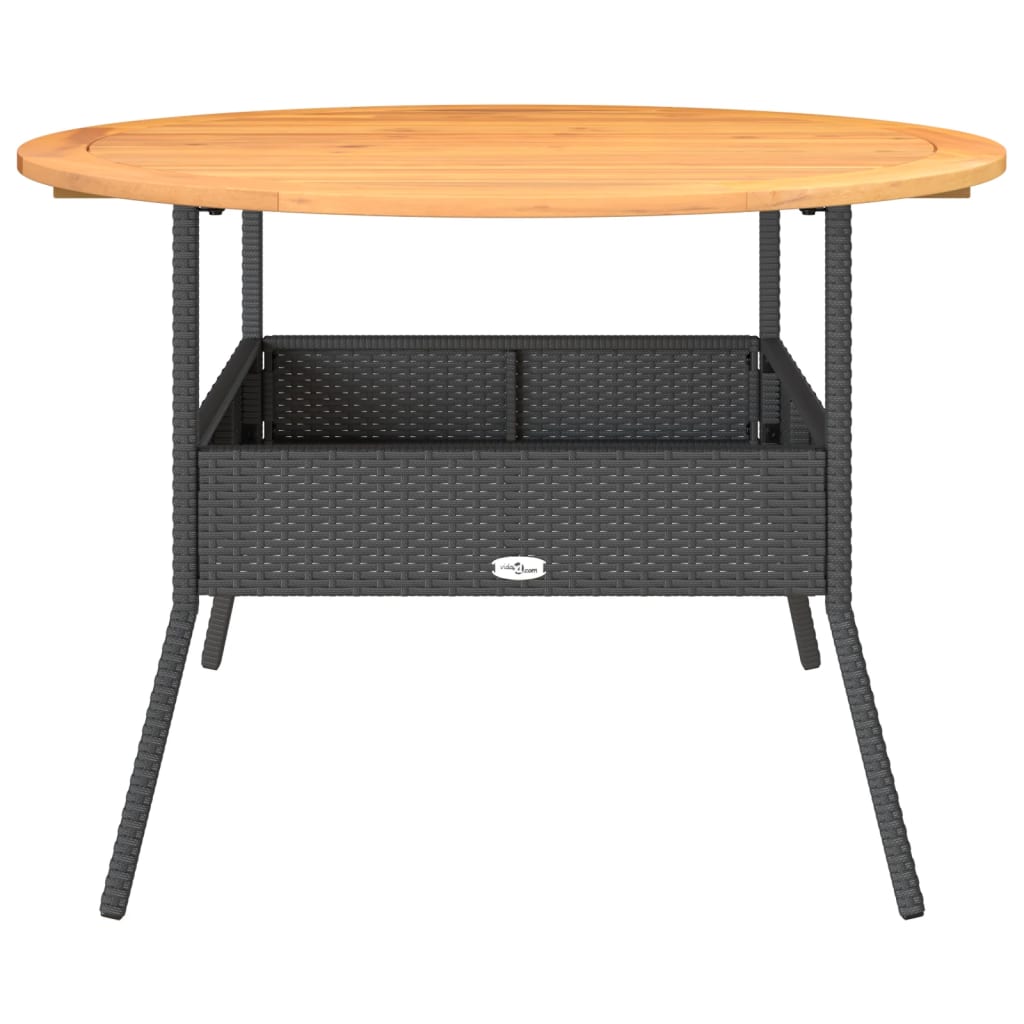 Mesa de jardim com tampo de acácia Ø110x71 cm vime PE preto