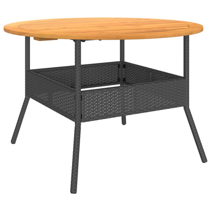 Mesa de jardim com tampo de acácia Ø110x71 cm vime PE preto