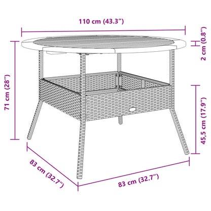 Mesa de jardim com tampo de acácia Ø110x71 cm vime PE preto