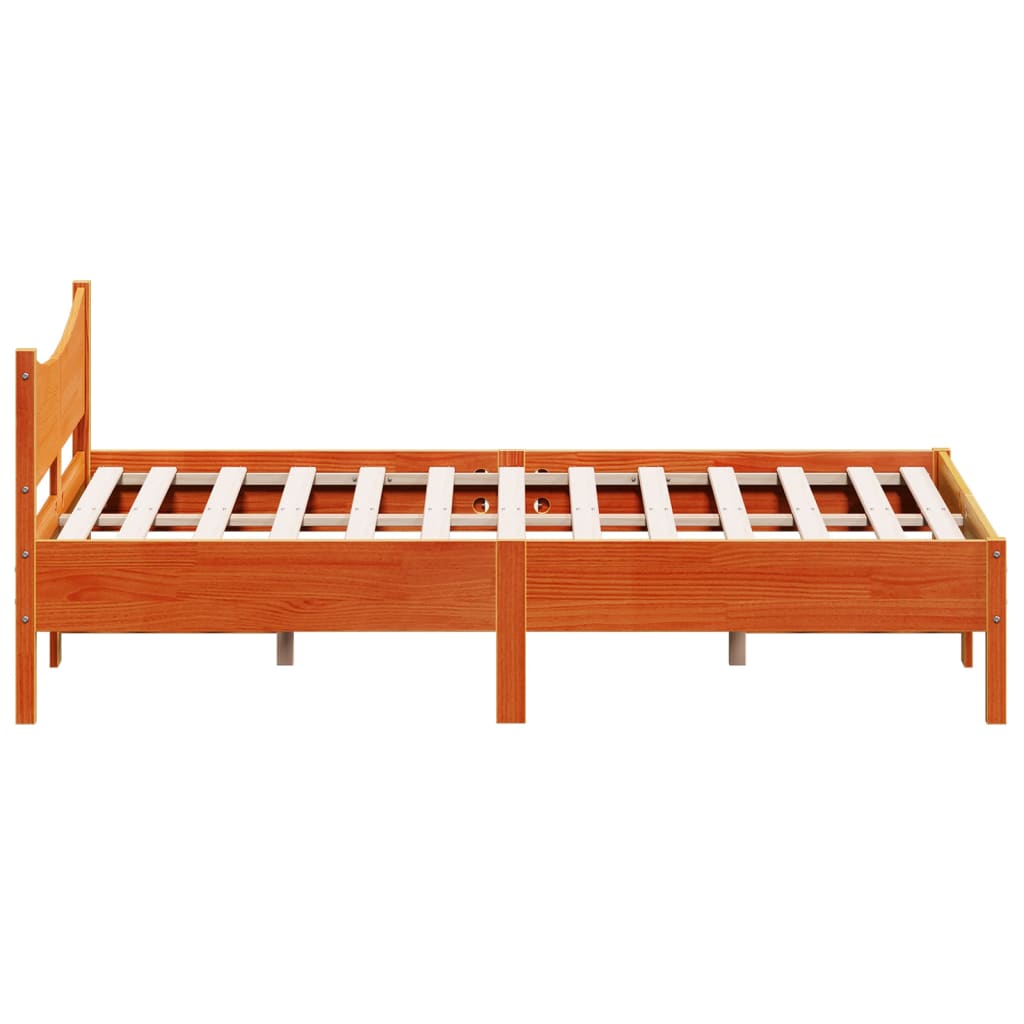 Estrutura de cama 140x200 cm madeira pinho maciça castanho cera