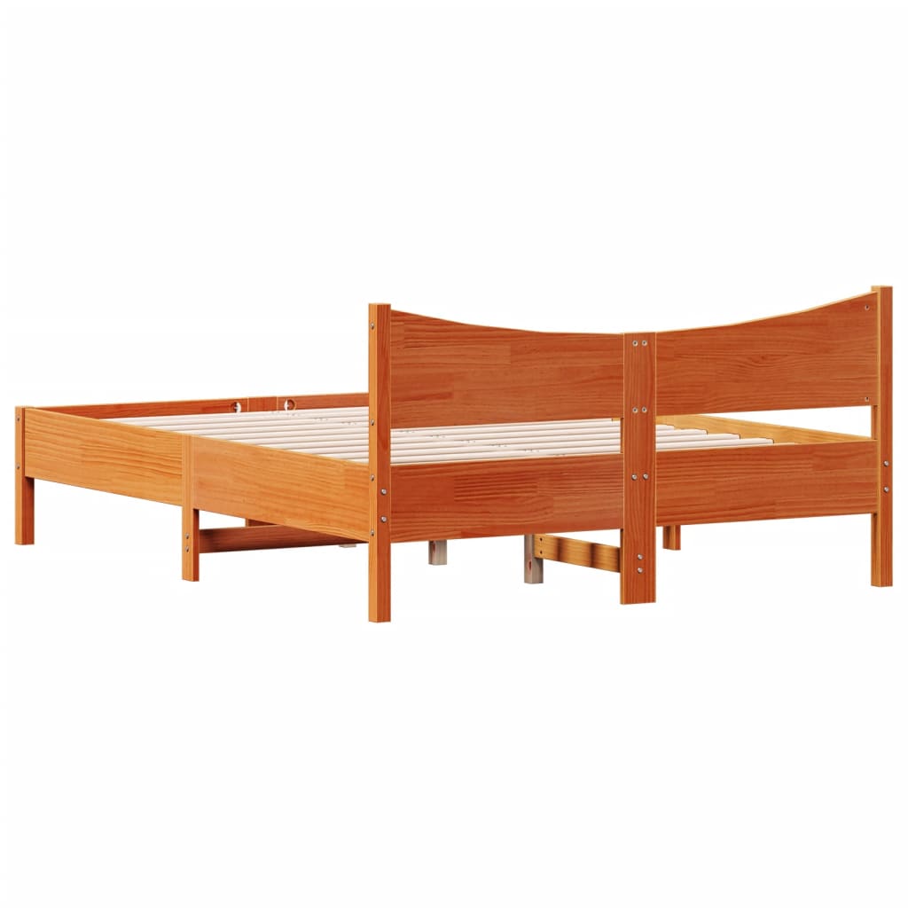 Estrutura de cama 140x200 cm madeira pinho maciça castanho cera