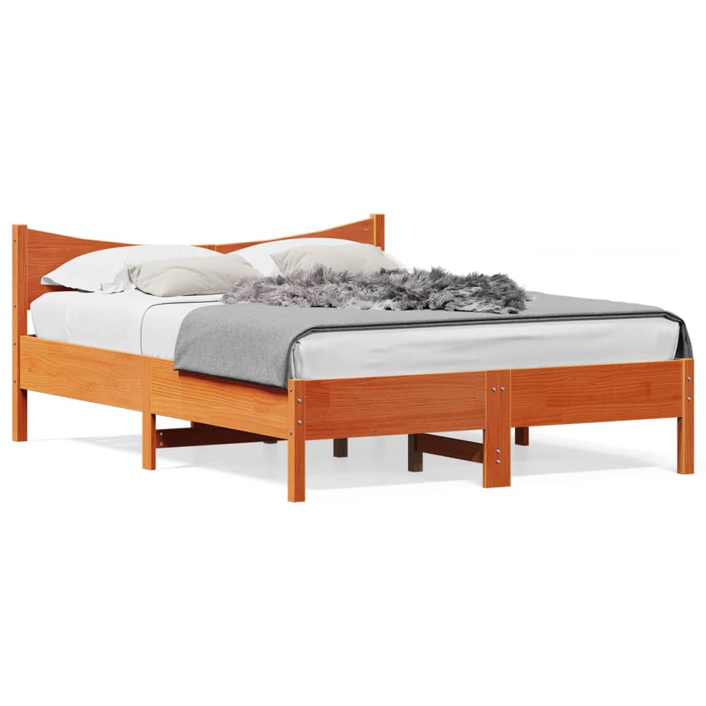 Estrutura de cama 140x200 cm madeira pinho maciça castanho cera