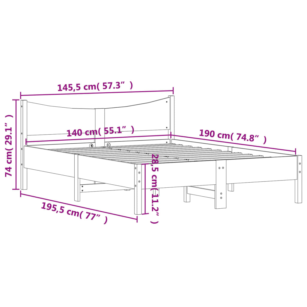 Estrutura de cama 140x190 cm madeira de pinho maciça