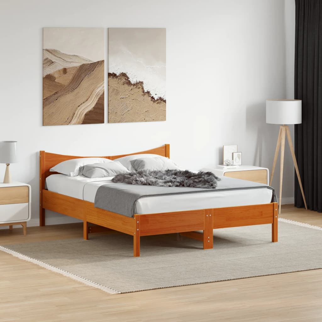 Estrutura de cama 140x190 cm madeira pinho maciça castanho cera