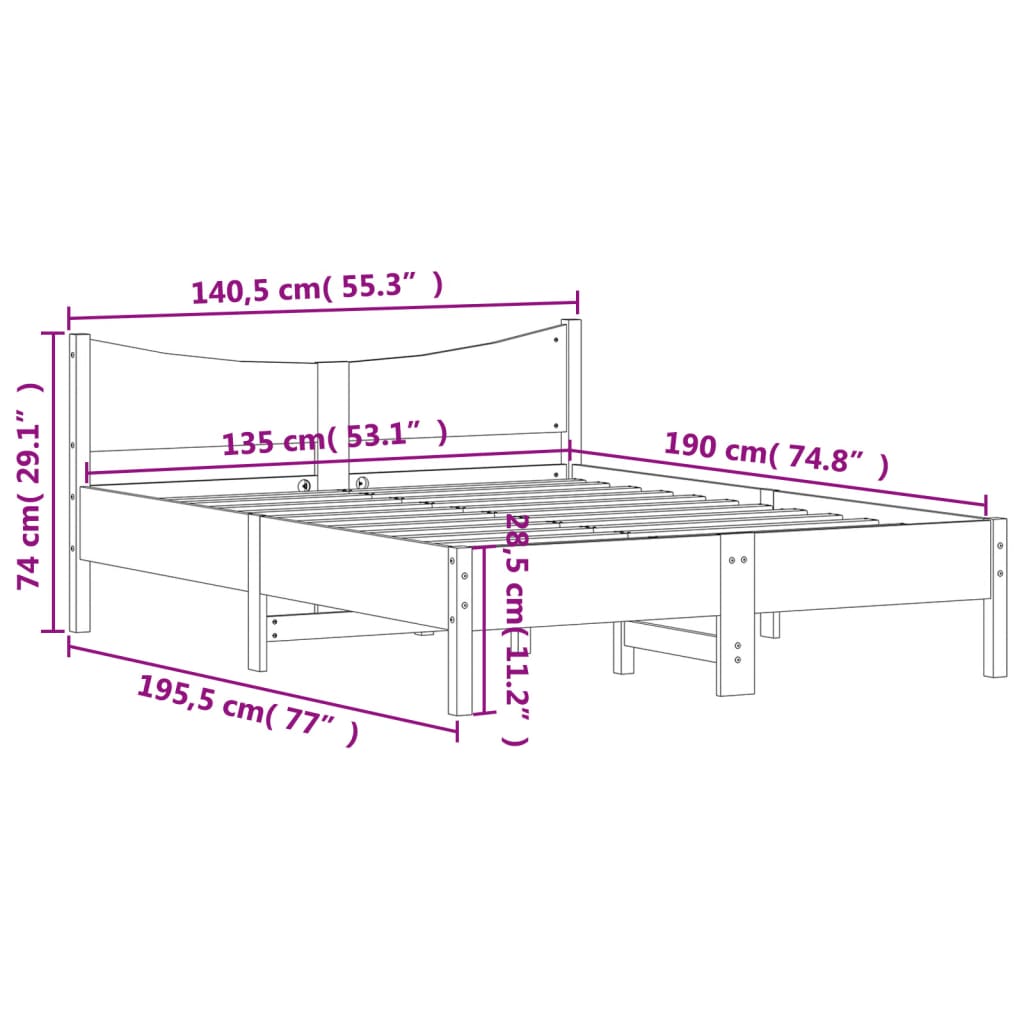 Estrutura de cama 135x190 cm madeira pinho maciça castanho cera