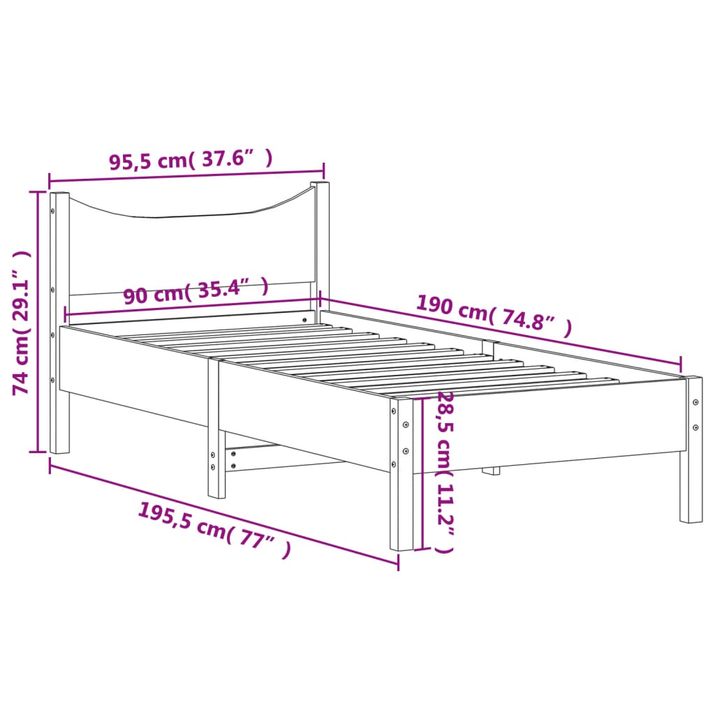 Estrutura de cama 90x190 cm madeira pinho maciça castanho cera