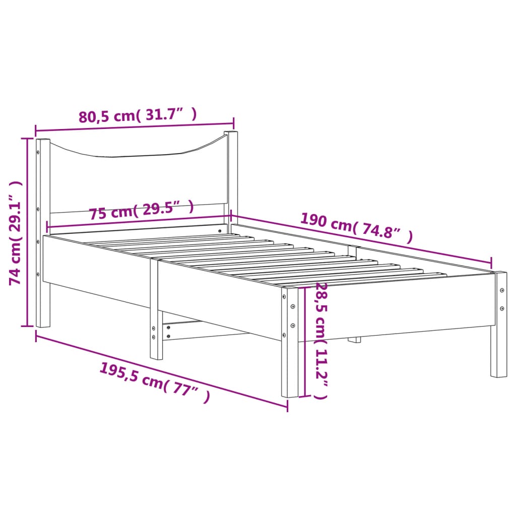 Estrutura de cama 75x190 cm madeira de pinho maciça branco