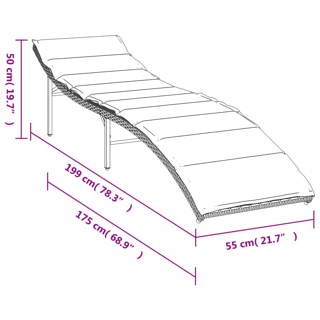 Espreguiçadeira com almofadão 55x199x50 cm vime PE bege