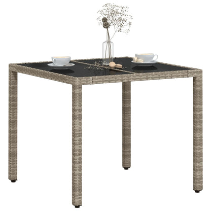 Mesa de jardim c/ tampo de vidro 90x90x75cm vime PE cinza-claro