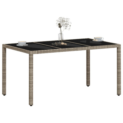 Mesa de jardim c/ tampo vidro 150x90x75 cm vime PE cinza-claro