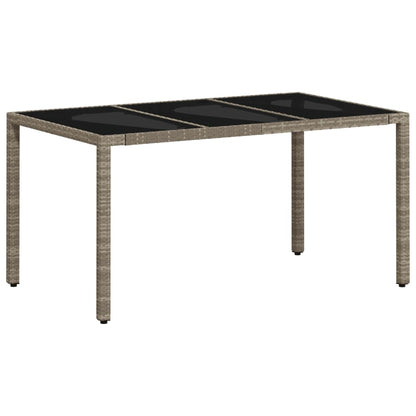 Mesa de jardim c/ tampo vidro 150x90x75 cm vime PE cinza-claro