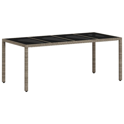 Mesa de jardim c/ tampo vidro 190x90x75 cm vime PE cinza-claro