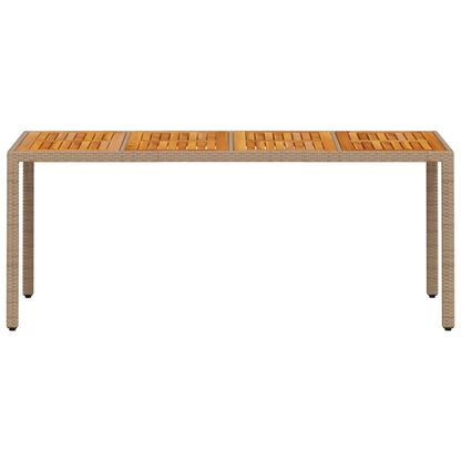 Mesa de jardim 190x90x75 cm vime PE e madeira de maciça bege