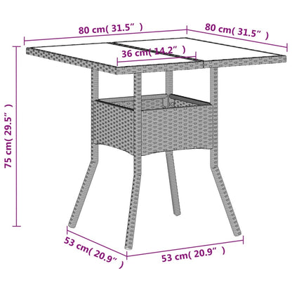 Mesa jardim c/ tampo de vidro 80x80x75 cm vime PE cinza-claro