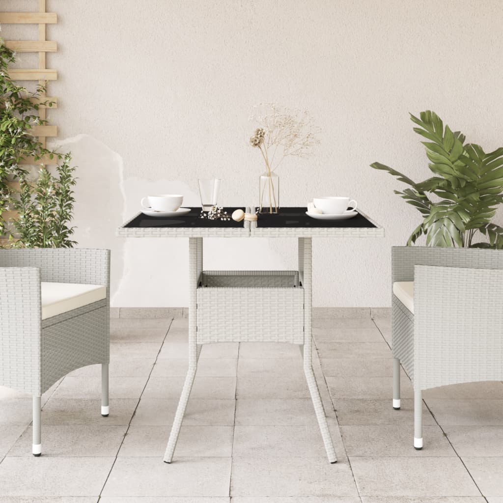 Mesa de jardim com tampo de vidro 80x80x75 cm vime PE branco