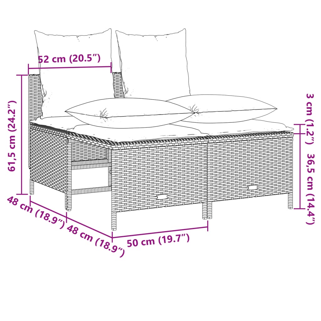 4 pcs conjunto de sofás para jardim c/ almofadões vime PE preto