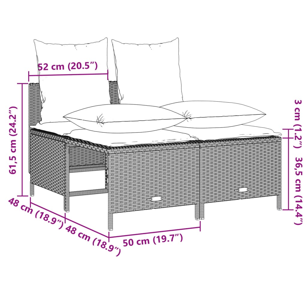 4 pcs conj. sofás jardim c/ almofadões vime PE cinzento-claro