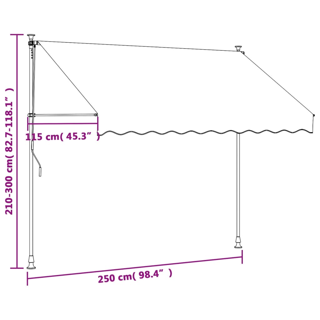 Toldo retrátil 250x150 cm tecido e aço antracite