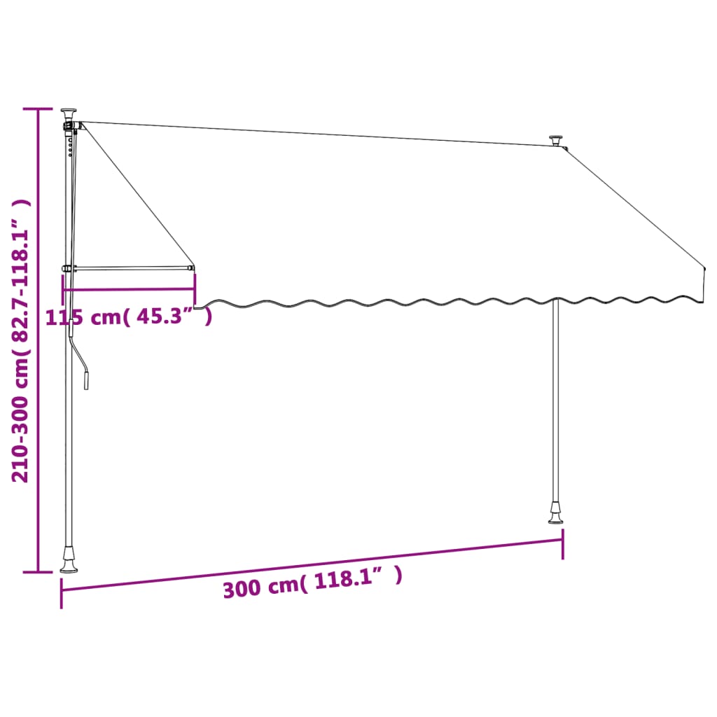 Toldo retrátil 300x150 cm tecido e aço antracite